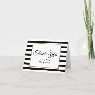 Cartão De Agradecimento Classic Stripe Wedding Faux Gold Foil Thank You