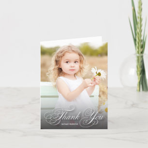 Cartão De Agradecimento Classic Swirly Script Black With Photo   Thank You