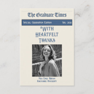 Cartão De Agradecimento Classic Vintage Newspaper style graduation 2026