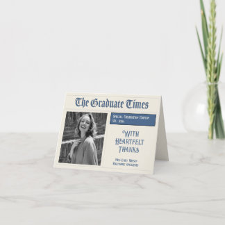 Cartão De Agradecimento Classic Vintage Newspaper style graduation 2026