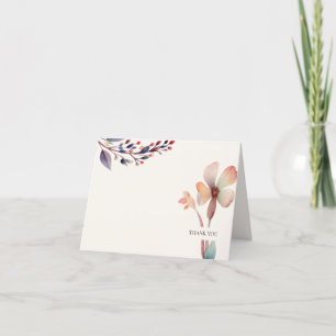 Cartão De Agradecimento Clássica Azul de Cores Aquáticas Folha Floral