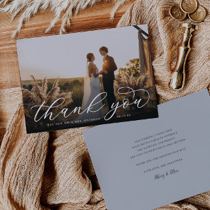 Cartão De Agradecimento Clássica Foto de Casamento de Script de Caligrafia