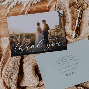 Cartão De Agradecimento Clássica Foto de Casamento de Script de Caligrafia