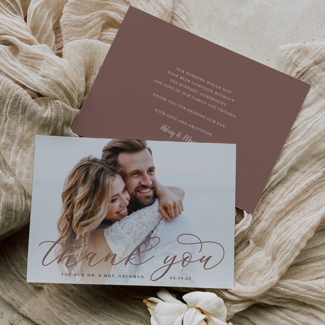 Cartão De Agradecimento Clássica Foto de Casamento de Script de Caligrafia (Criador carregado)