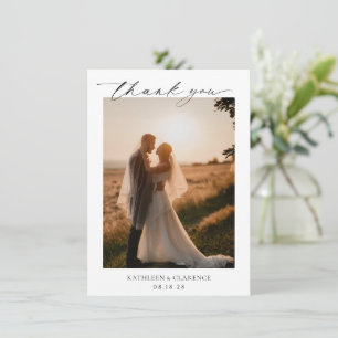 Cartão De Agradecimento Clássica Foto Preto e Branco Casamento Elegante