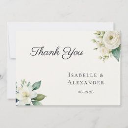 Cartão De Agradecimento Clássico Botânico de Aquarela de Floral Branco de 