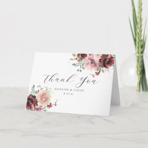 Cartão De Agradecimento Clássico Burgundy Blush Rosa & Peônia