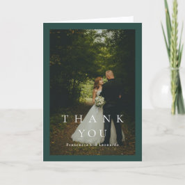 Cartão De Agradecimento Clássico Casamento de Foto Simples Verde Esmeralda