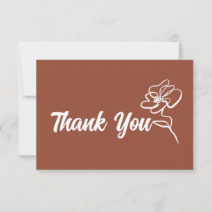 Cartão De Agradecimento Clássico Esboço Floral Boho Laranja Queimada