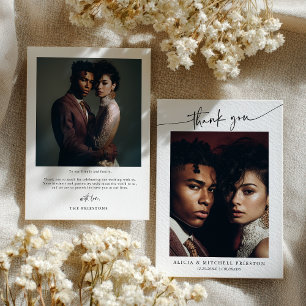 Cartão De Agradecimento Clássico Foto de Casamento Minimalista Boho Script