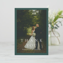Cartão De Agradecimento Clássico Verde Esmeralda Simples Casamento Foto