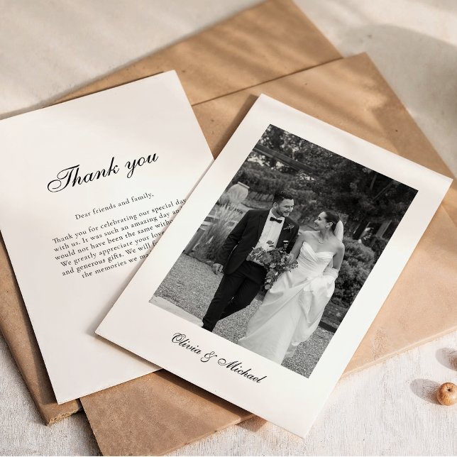 Cartão De Agradecimento Classy Script Photo Wedding Thank You (Criador carregado)