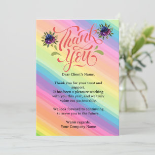 Cartão De Agradecimento Cliente Personalizado do Rainbow Floral Small Busi