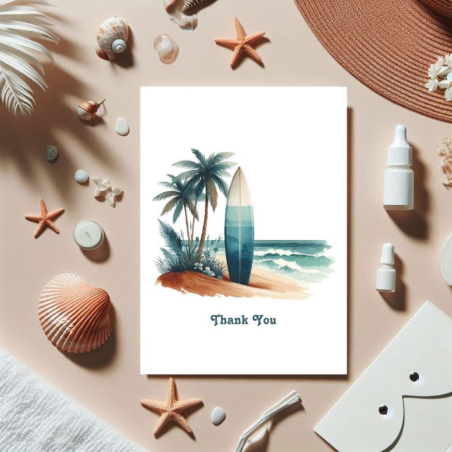 Cartão De Agradecimento Clube de Praia Retrô Prancha de Surf Costeira (Retro Beach Club Surfboard Coastal Thank You Card)