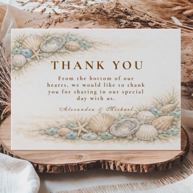 Cartão De Agradecimento Coastal Seashell Wreath Wedding (Criador carregado)