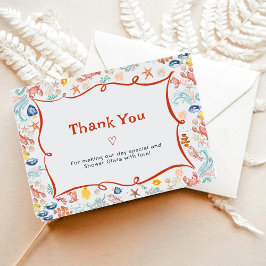 Cartão De Agradecimento Coastal Watercolor Seashell Starfish Bridal Shower