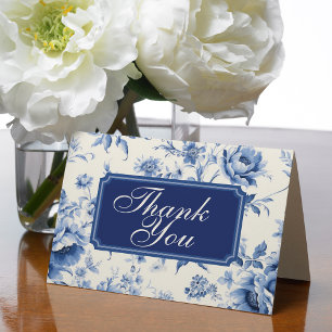 Cartão De Agradecimento Cobertura Floral Francesa Toile Chinoiserie Branco