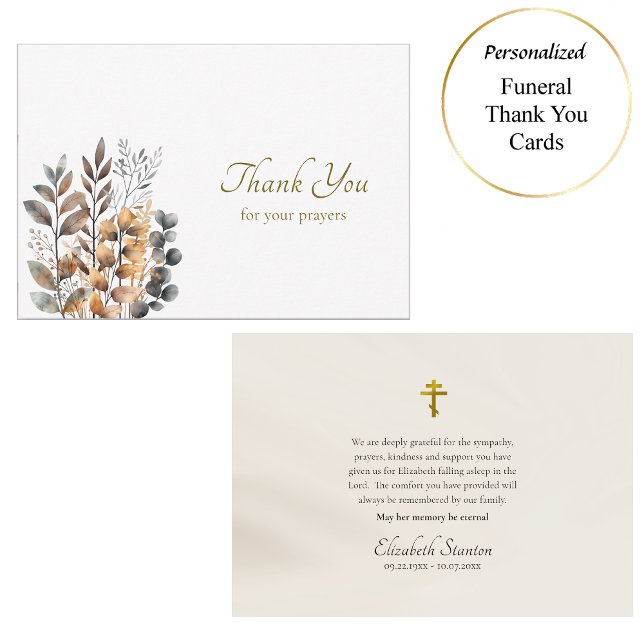 Cartão De Agradecimento Cobre, Azul Escuro Flores Ortodoxas Funerais (Criador carregado)