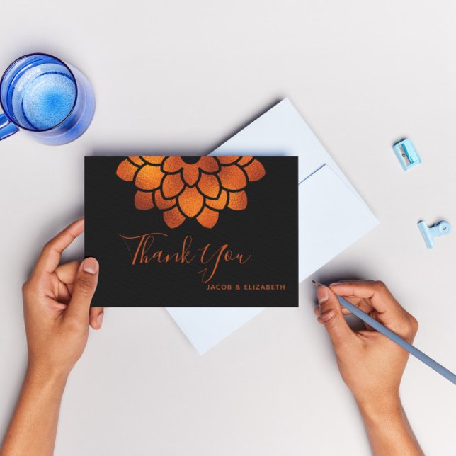 Cartão De Agradecimento Cobre Escuro e Dramático a Preto (Criador carregado)