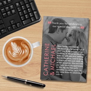 Cartão De Agradecimento Cobrir de Revista Foto Escura Rosa Minimalista Mod