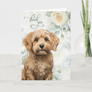 Cartão De Agradecimento Cockapoo com Rosas Brancas e Verde Salvia