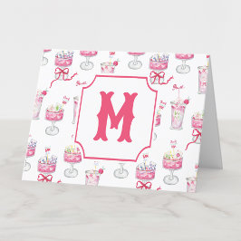 Cartão De Agradecimento Cocktails Mahjong, Rosa-Quente, Aquarela