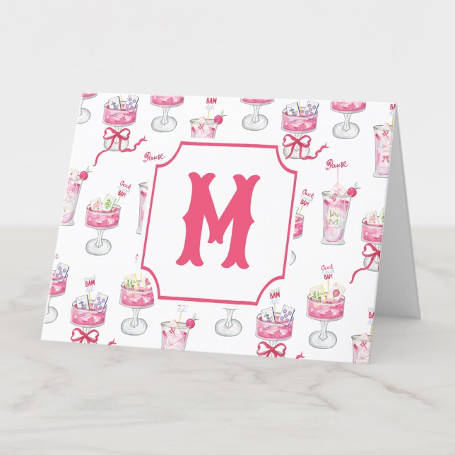 Cartão De Agradecimento Cocktails Mahjong, Rosa-Quente, Aquarela (Criador carregado)