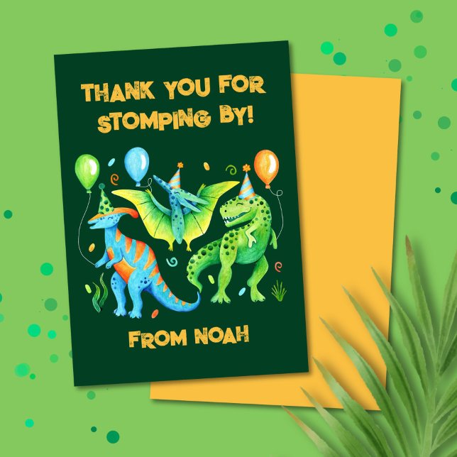 Cartão De Agradecimento Cód. d. d. (Watercolor Cute Dinosaur Thank You Card)