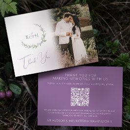 Cartão De Agradecimento Código QR da foto de casamento de morango verde mo