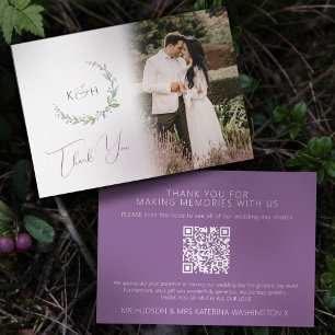 Cartão De Agradecimento Código QR da foto de casamento de morango verde mo