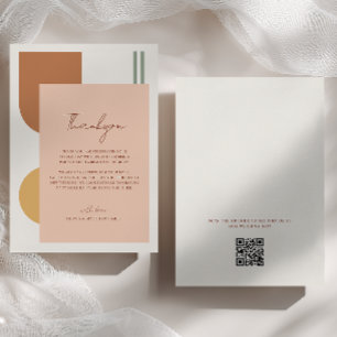 Cartão De Agradecimento Código QR de Casamento Boho Rosa Coral Arcos Color