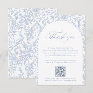Cartão De Agradecimento Código QR de Chinoiserie Floral Azul para Fotos de