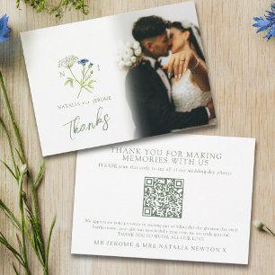 Cartão De Agradecimento Código QR de foto de casamento com monograma de fl