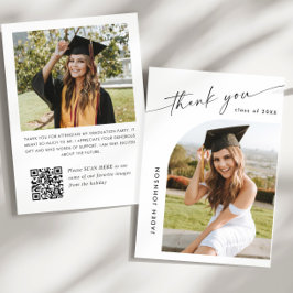 Cartão De Agradecimento Código QR de Foto de Graduação Minimalista Elegant