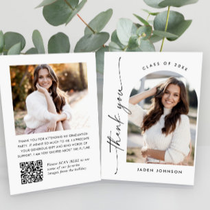 Cartão De Agradecimento Código QR de Foto de Graduação Minimalista Elegant