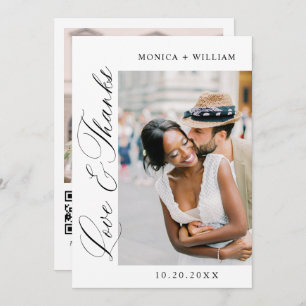 Cartão De Agradecimento Código QR de Foto do Casamento Minimalista Elegant