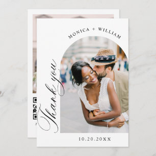 Cartão De Agradecimento Código QR de Foto do Casamento Minimalista Elegant