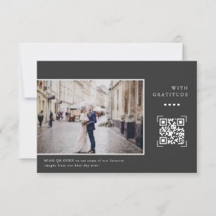 Cartão De Agradecimento Código QR Moderno Simples   Foto De Casamento Obri