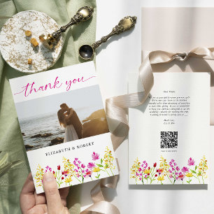 Cartão De Agradecimento Código QR Primavera de Script Floral Floral de Cas