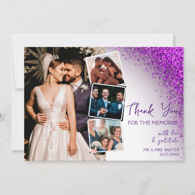 Cartão De Agradecimento Código QR Roxo Violeta Magenta Moderno Glitter Ret (Frente)