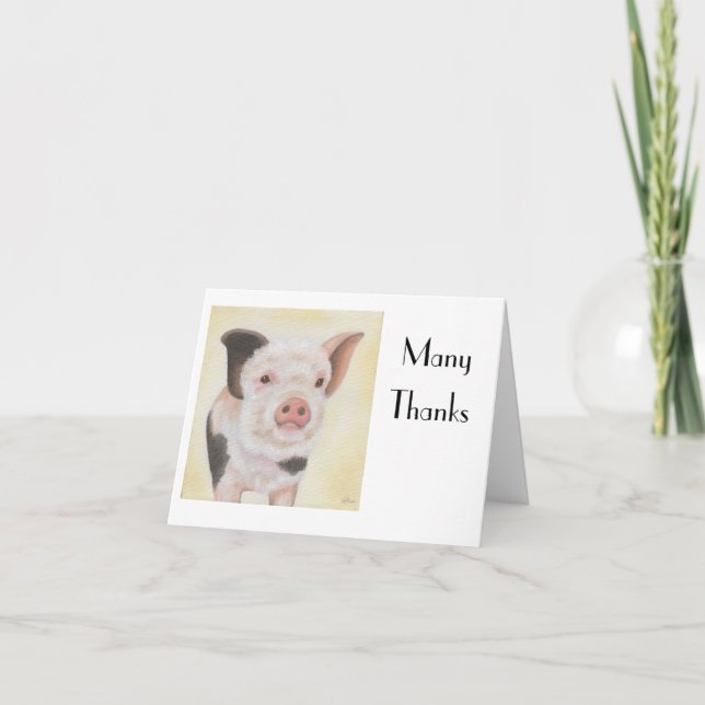 Cartão De Agradecimento Cody, o Piglet Obrigado Notecard (Frente)