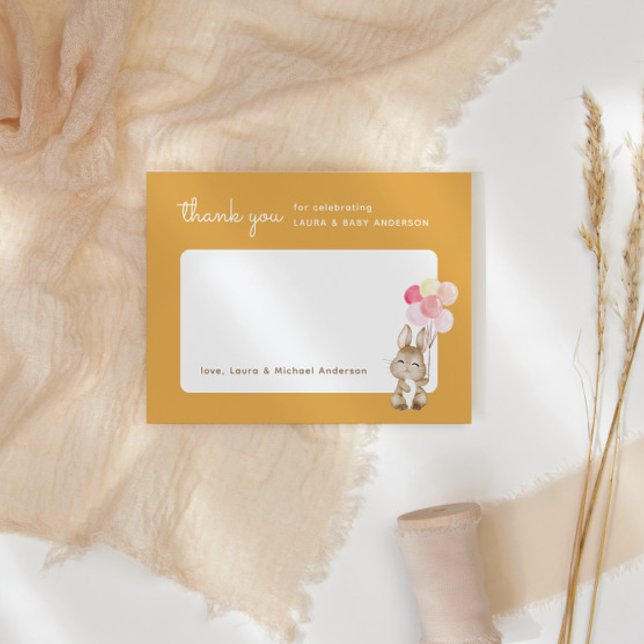 Cartão De Agradecimento Coelhinho com Chá de fraldas Amarelo dos Balões (Criador carregado)