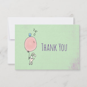 Cartão De Agradecimento Coelhinho flutuante segurando um balão Obrigado
