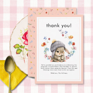 Cartão De Agradecimento Coelho Animal Florestal Botânico 1º Aniversário