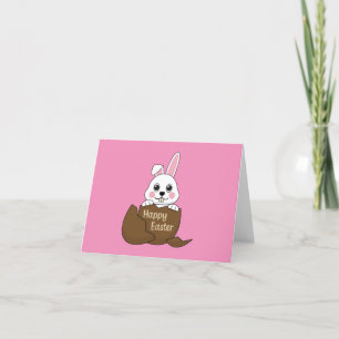 Cartão De Agradecimento Coelho Branco Fofo em Ovo de Chocolate Feliz Pásco