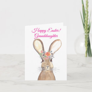Cartão De Agradecimento Coelho Bunny Lebre de Aquarela Fofa Floral Páscoa