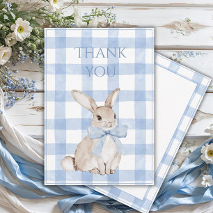 Cartão De Agradecimento Coelho Bunny Xadrez Azul Vintage 