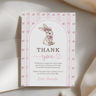 Cartão De Agradecimento Coelho com Laço Rosa Vintage Aniversário de 1 Ano