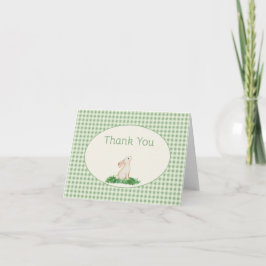 Cartão De Agradecimento Coelho de Gingham Verde Obrigado