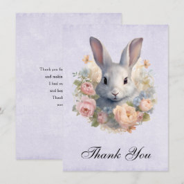 Cartão De Agradecimento Coelho Rodeado por Flores Pastel Cute